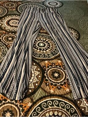 No Boundaries Navy and White Vertical Stripe Flare Pants